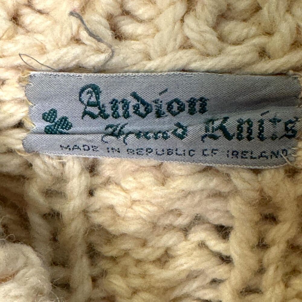 Andion Vintage Hand Knit Cardigan Irish Sweater Womens Small Aran Wool Belt Zip - Picture 5 of 6